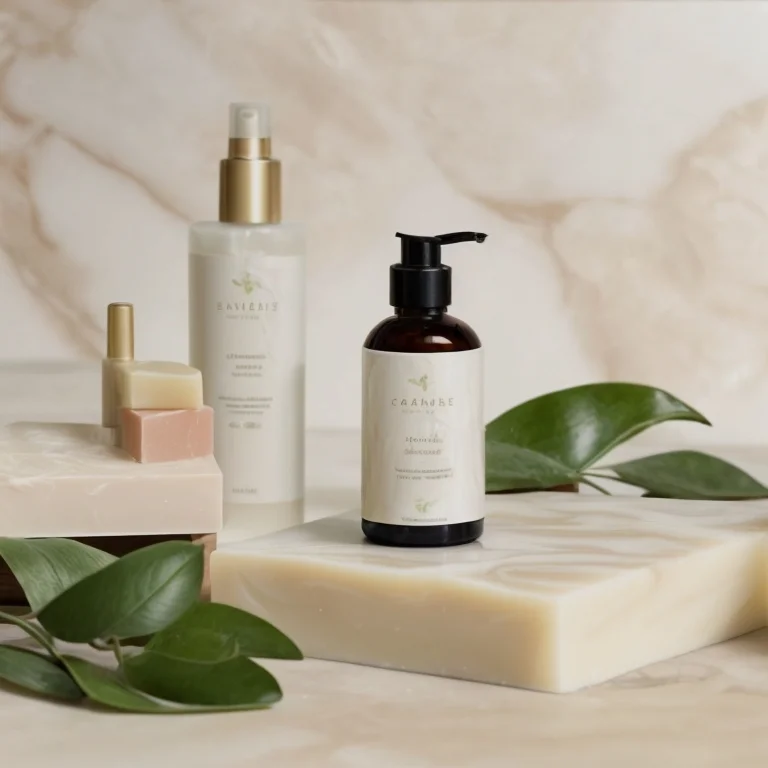 Luxury soap bars and skincare products arranged elegantly